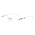 Elegante rahmenlose Damen Sonnenblende mit Luxus Perlen Metall Bügel Mode Brille schick - Silberrahmen Klare Gläser