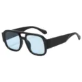 Retro thick black frame pilot sunglasses with light blue lenses, stylish variant style. - Black Frame Blue Lens