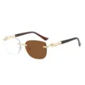 Damen Rimlose Luxus Sonnenbrille mit Perlen Bügeln Mode UV Schutz Elegante Brille - Goldener Rahmen Farbwechselnd Tee Gläser