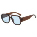 Oversized pilot sunglasses for women, retro burgundy thick frame with light blue lenses. - Tea Frame Blue Lens