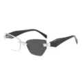 Modische, rahmenlose Katzenauge-Sonnenbrille mit geteilten Gläsern für stilvolle Damen. - Silberner Rahmen Farbwechselnd Graue Gläser
