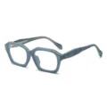 Monture de lunettes optiques géométrique gris-bleu, monture mode rétro en acétate. - Monture Bleu Sable Anti-Lumière Bleue