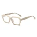 Lunettes beiges à monture épaisse, branches facettées géométriques et verres anti-lumière. - Monture Beige Sable Anti-Lumière Bleue