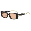Schwarze rechteckige Sonnenbrille für Damen und Herren, trendige Streetwear Hip-Hop Brille mit gold - Schwarzer Rahmen Helltee Linsen