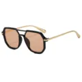 Retro teafarbene Piloten Oversize Sonnenbrille mit schwarzem dicken Rahmen und Gold. - Schwarzer Rahmen Helltee Linsen