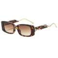 Modische rechteckige Sonnenbrille mit Schildpatt-Gestell und goldenen Wellenbügeln. - Schildpatt Rahmen Braune Gläser