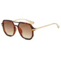 Retro Oversize Piloten Sonnenbrille für Damen, braune Farbverlauf Gläser, Schildpatt. - Demi Rahmen Gradient Tee Gläser