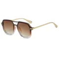 Retro braune Farbverlauf Piloten Sonnenbrille, große polygonale Metallfassung Brille. - Tee Verlaufsrahmen Tee Verlaufsgläser