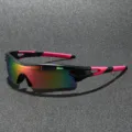 Farbige reflektierende Sportsonnenbrille mit schwarz-rosa Gestell fuer Radfahren und Angeln. - Schwarzer Rahmen Pink Spiegel
