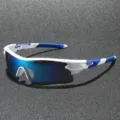 Weisse blaue Sport Radsport Sonnenbrille, Outdoor winddichte Angeln Brille, Sportbrille Variante. - Weißer Rahmen Blaue Verspiegelte Gläser
