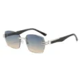 Bügellose quadratische Sonnenbrille mit Metallrahmen und modischen Bügeln für den Alltag. - Silberner Rahmen Blau-Tee Gläser