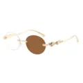 Retro Sonnenbrille Gold Metallgestell rund mit Schlangen Design Bügel für Damen Herren. - Goldener Rahmen Farbwechselnd Tee Gläser