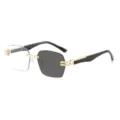 Schicke randlose quadratische Sonnenbrille mit goldenen Metalldetails und schwarzen Bügeln. - Goldener Rahmen Farbwechselnd Graue Gläser