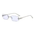 Gafas de sol sin montura para mujer, lentes rectangulares morado claro, montura de metal plateado. - Montura Plateada Lentes Azul Claro
