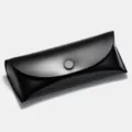 Black leather glasses case, minimalist snap button sunglasses storage box variant item. - Hard Leather Black Buckle Case