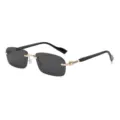 Vintage rahmenlose Sonnenbrille für Damen und Herren, Retro Gold Metallrahmen, dunkel. - Goldrahmen Schwarze Bügel Schwarzgraue Gläser