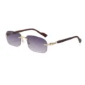 Modische rahmenlose Farbverlauf Sonnenbrille mit goldenen Metallteilen und Holz Bügeln für Mode. - Goldrahmen Holz Bügel Grau Verlaufende Gläser