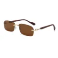 Vintage rahmenlose Sonnenbrille für Damen und Herren, braune Gläser mit Holzoptik. - Goldener Rahmen Holzmaserung Bein Braunes Glas