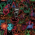 Halloween neon waterproof stickers pack, spooky graffiti decals for skateboard guitar - 50 Sheets