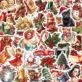 Set de pegatinas navideñas vintage con bonitas ilustraciones retro para diarios y manualidades. - Serie de Navidad Retro Dibujos Animados (OPQ084) / 50 Hojas
