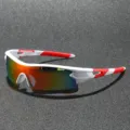 Weiße und rote Sport-Fahrradsonnenbrille mit bunten reflektierenden Gläsern für Outdoor. - Weißer Rahmen Rote Verspiegelte Gläser