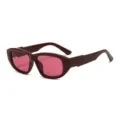 Retro thick frame rectangular cat eye sunglasses for women with pink lenses stylish eyewear. - Jujube Red Frame Red Lens