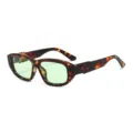 Retro tortoise shell chunky rectangular cat eye sunglasses with light green tinted lenses. - Tortoise Frame Green Lenses
