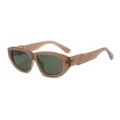Brown thick-frame rectangular cat-eye sunglasses for women, vintage trendy sun glasses fashion. - Light Coffee Frame Green Lens