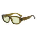 Retro thick frame rectangular cat eye sunglasses for women, stylish olive green vintage eyewear. - Olive Green Frame Green Lens