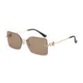 Lunettes de soleil carrées et sans monture pour femme, verres marron et branches chaînées dorées. - Monture Dorée Verres Café