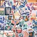 Cute winter cartoon stickers set featuring cozy hot cocoa, cute animals, and snow houses details. - Winter Warm / 50 Pieces/Pack