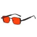 Lunettes de soleil steampunk carrees retro pour hommes et femmes mode hip hop protection UV - Monture Noire Verres Rouges