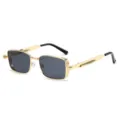 Lunettes de soleil steampunk carrées vintage avec monture en métal doré et verres noirs - Monture Dorée Verre Gris Noir