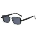 Lunettes de soleil steampunk carrees noires, monture metal retro style hip hop pour tous - Monture Noire Verres Noir Gris
