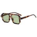 Große quadratische Schildpatt-Sonnenbrille mit Doppelsteg und grünen Gläsern für Mode - Blumendruck Rahmen Grüne Gläser