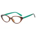 Retro Katzenauge Brillenrahmen, braune transparente Front mit gruenen Buegeln, trendige Brille. - Tee-Rahmen Anti-Blaulicht