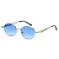 Lunettes de soleil rondes steampunk verres dégradés bleus cadre métallique vintage. - Monture Argent Verres Bleus