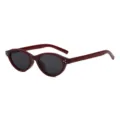 Burgunderrote Katzenaugen Sonnenbrille für Damen, Retro-oval, schicke Metallnieten. - Weinroter Rahmen / Graue Gläser