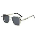 Lunettes de soleil steampunk carrées rétro pour hommes, lunettes de soleil vintage en métal. - Monture Argent Verres Gris Noir