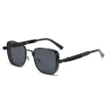 Lunettes de Soleil Steampunk Homme Cadre en Metal Carre Lunettes de Vue Style Hip Hop Mode - Monture Noire Verres Noir Gris