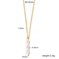 Detail view of the 18k gold stainless steel pearl pendant necklace with exact dimension specs. - Three-Pearl Vertical Style (CK1998-1)