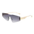 Trendy oversized shield sunglasses with gradient dark lenses and gold temples for women. - Gold Frame Gradient Gray Lens
