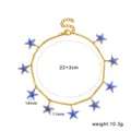 Gold-tone star anklet with blue enamel pendants, summer beach style jewelry, length 22+3cm. - Blue Enamel Star Anklet (CK1877)