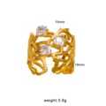 Stainless steel 18K gold plated ring with cubic zirconia, niche design adjustable size. - Hollow Vine Style (CK1857) / Gold