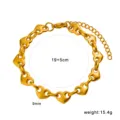 Gold stainless steel heart link bracelet with extension chain, stylish jewelry accessory. - Large Heart Bracelet (CK1785) / 9mm (19+5cm) / Gold
