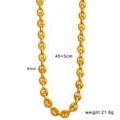 Stainless steel gold puff mariner chain necklace, 45+5cm length, 6mm width, 21.6g weight. - Small Coffee Bean Necklace (CK1796) / Gold