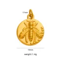 Vue détaillée du pendentif abeille doré indiquant les dimensions hauteur 17mm largeur 14mm. - Style Relief Abeille Rond (CK2022)