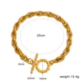 Gold chunky rope chain bracelet with OT clasp, 18K gold plated titanium steel, stylish jewelry. - CK1626-Gold