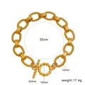 Chunky twist chain bracelet with OT buckle, 18K gold plated titanium steel, 20cm length. - CK1629-Gold