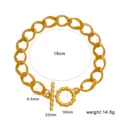 Gold-plated titanium steel twist chain bracelet with T-bar clasp 19cm length jewelry. - CK1640-Gold